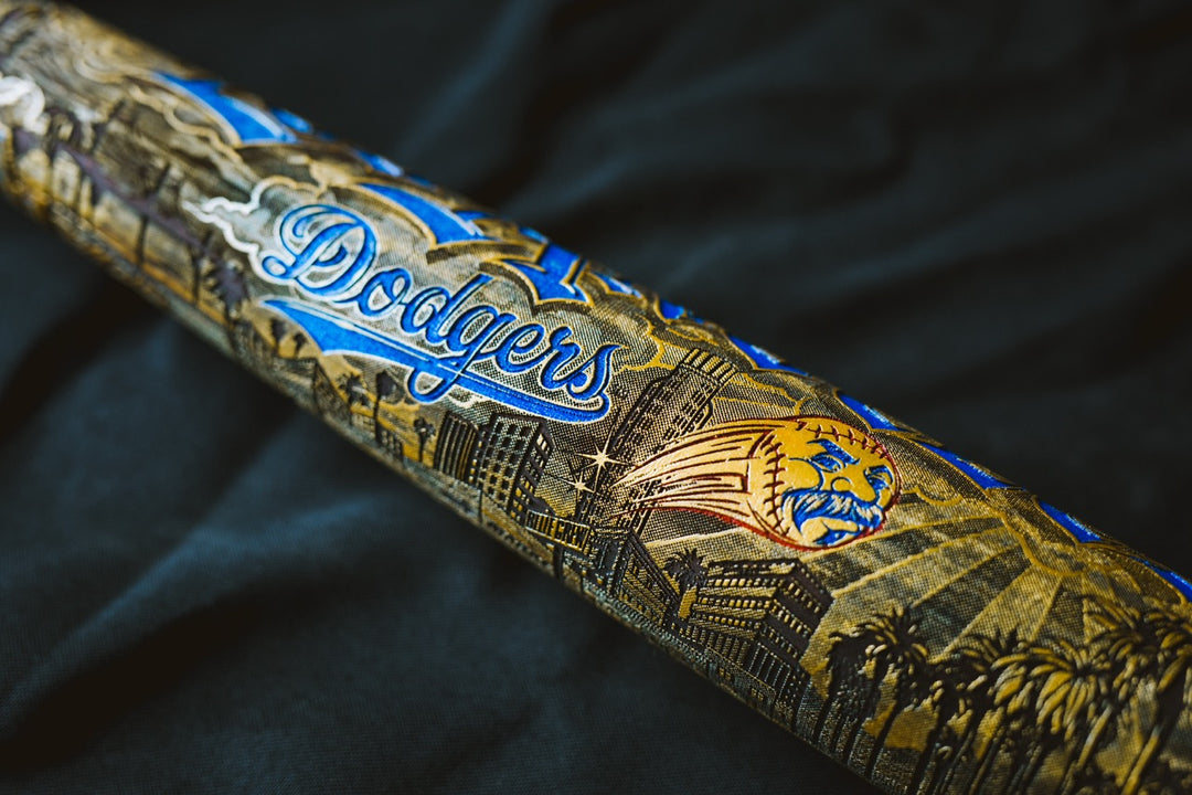 GOLD WORLD SERIES 2024 x LA DODGERS X MISTER CARTOON X PILLBOX FULL-SIZE HAND PAINTED & NUMBERED LIMITED EDITION COLLECTORS BAT