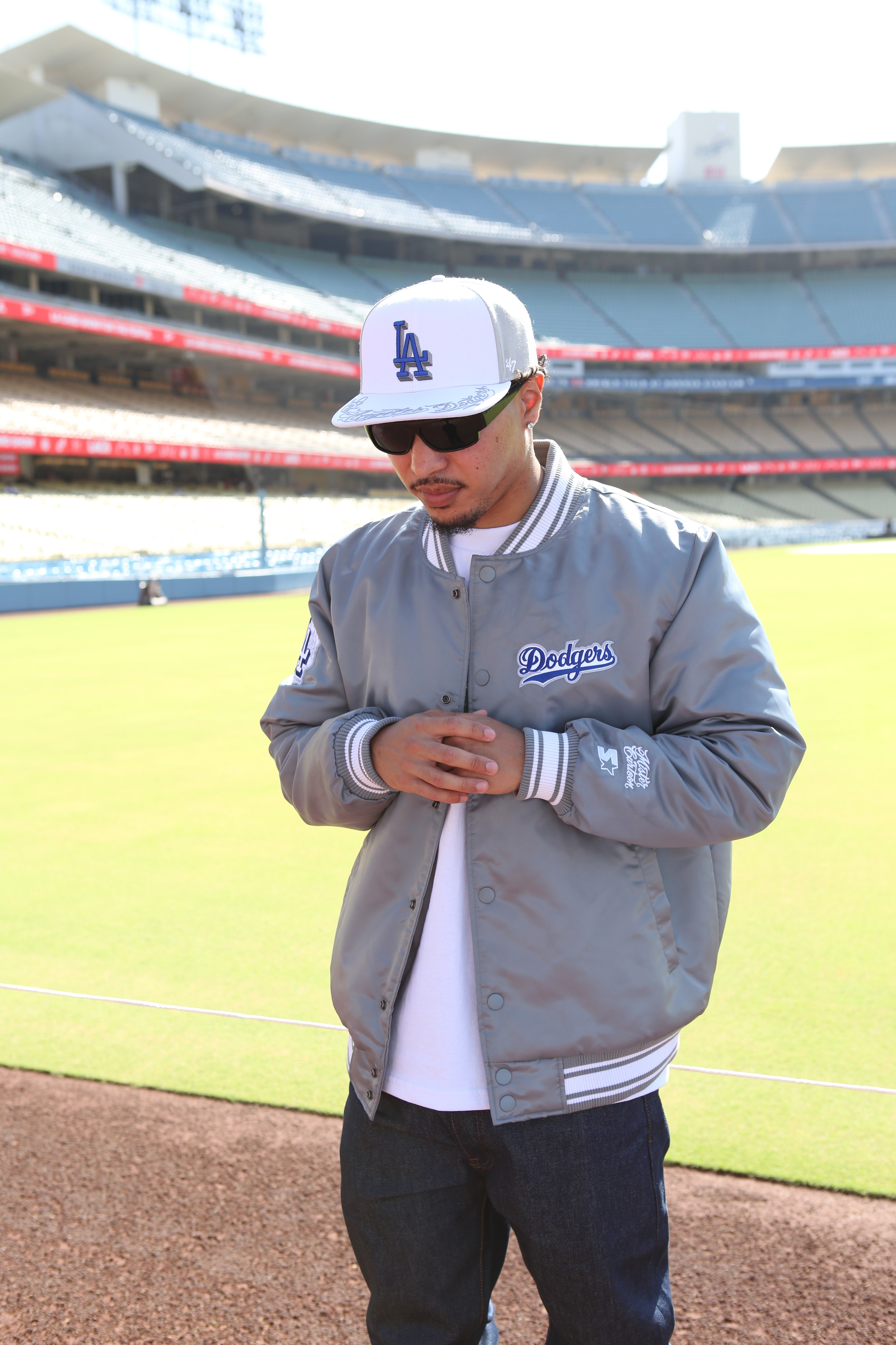 Dodgers シルバー ジャケット LA Dodgers x Mister Cartoon x Starter Jacket - Grey w/ '47 Script Capt