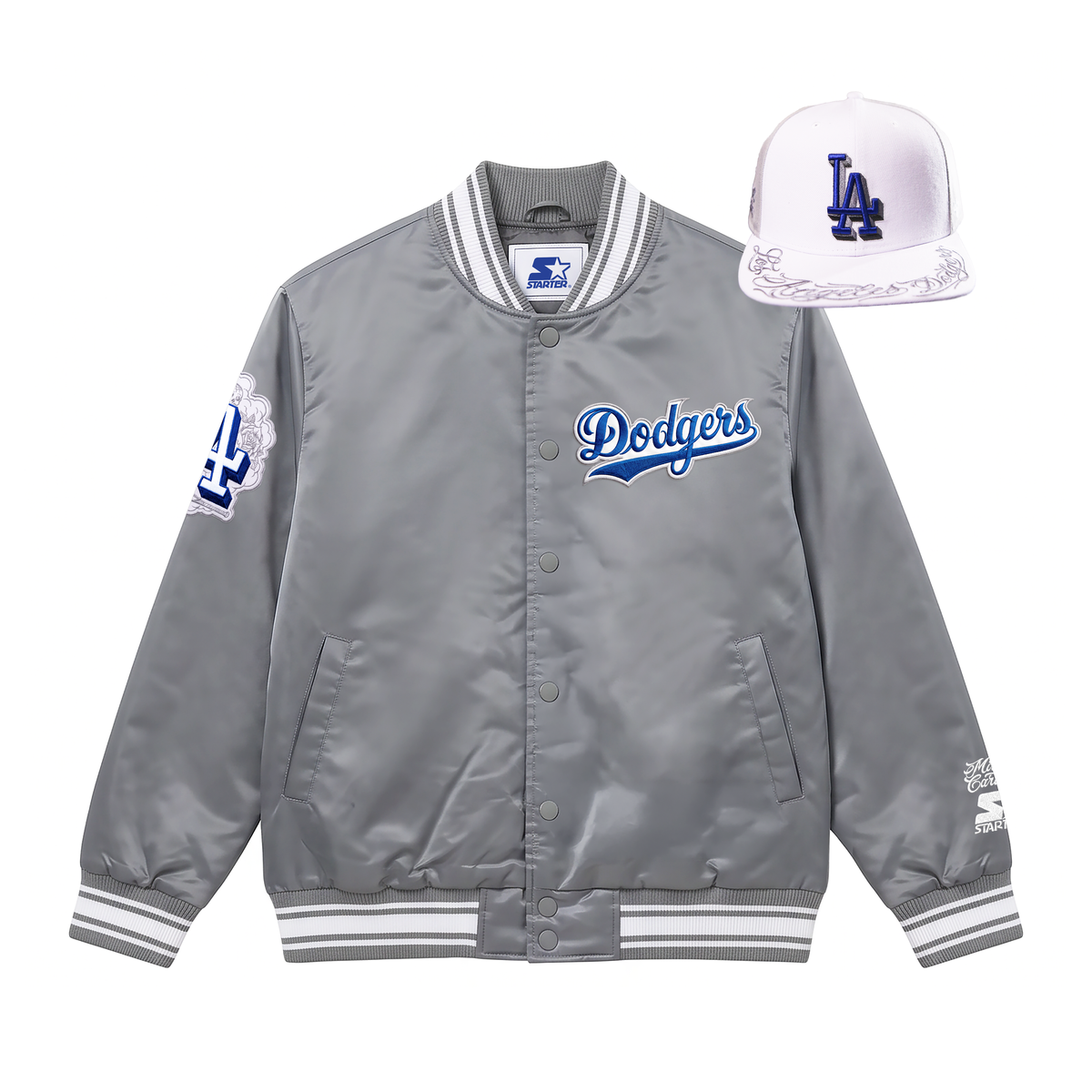 LA Dodgers x Mister Cartoon x Starter Jacket - Grey w/ '47 Script Captain Hat