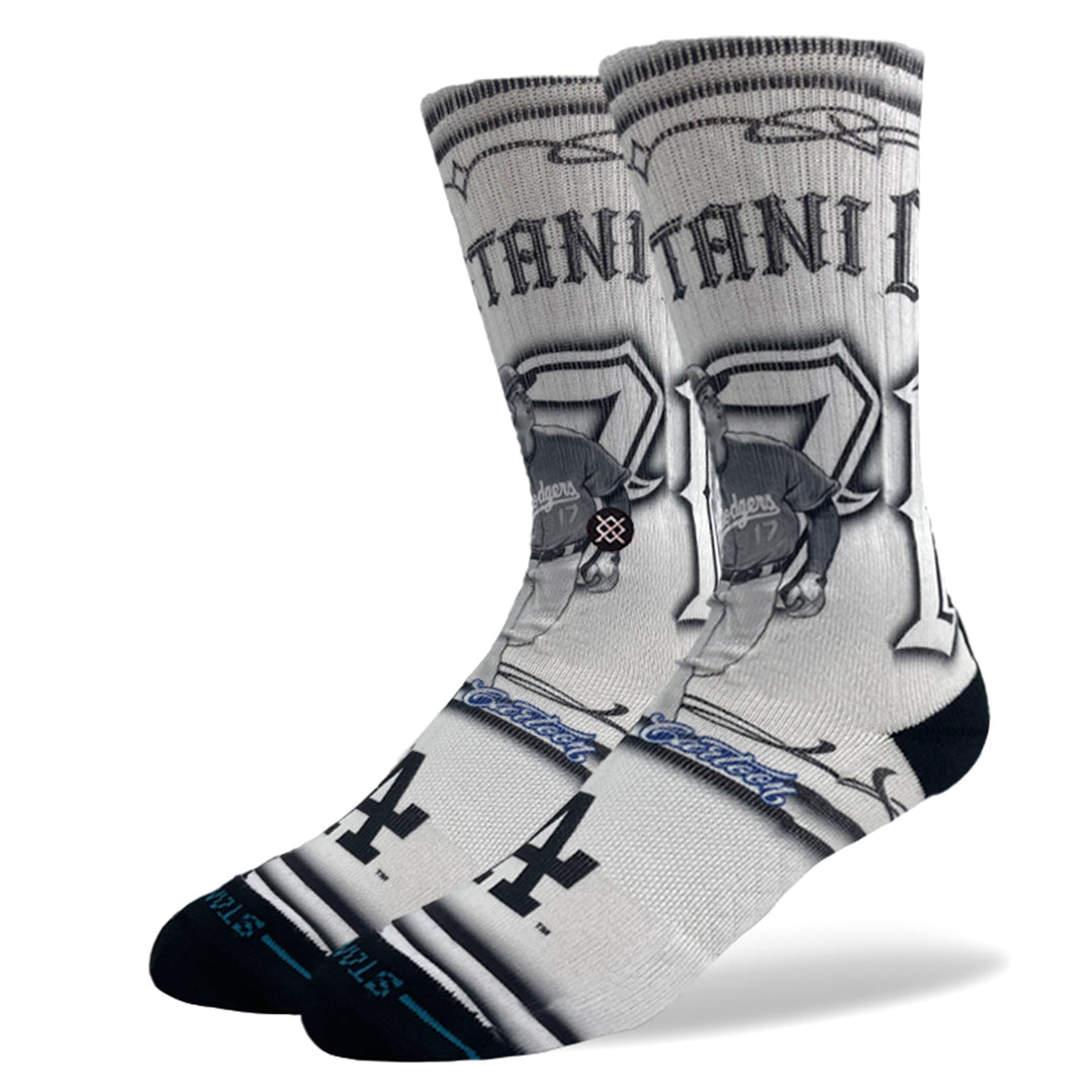 LA Dodgers x Cartoon x Shohei Ohtani Stance Crew Socks - White - Toons Mart