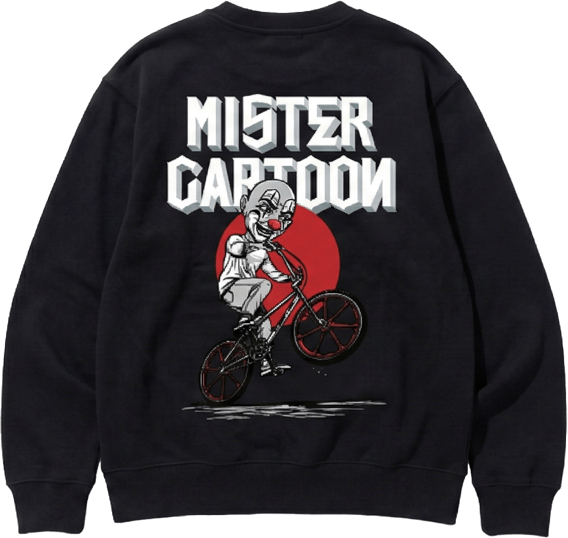 XLARGE x MR.CARTOON CREWNECK SWEAT SHIRT - BLACK - Toons Mart
