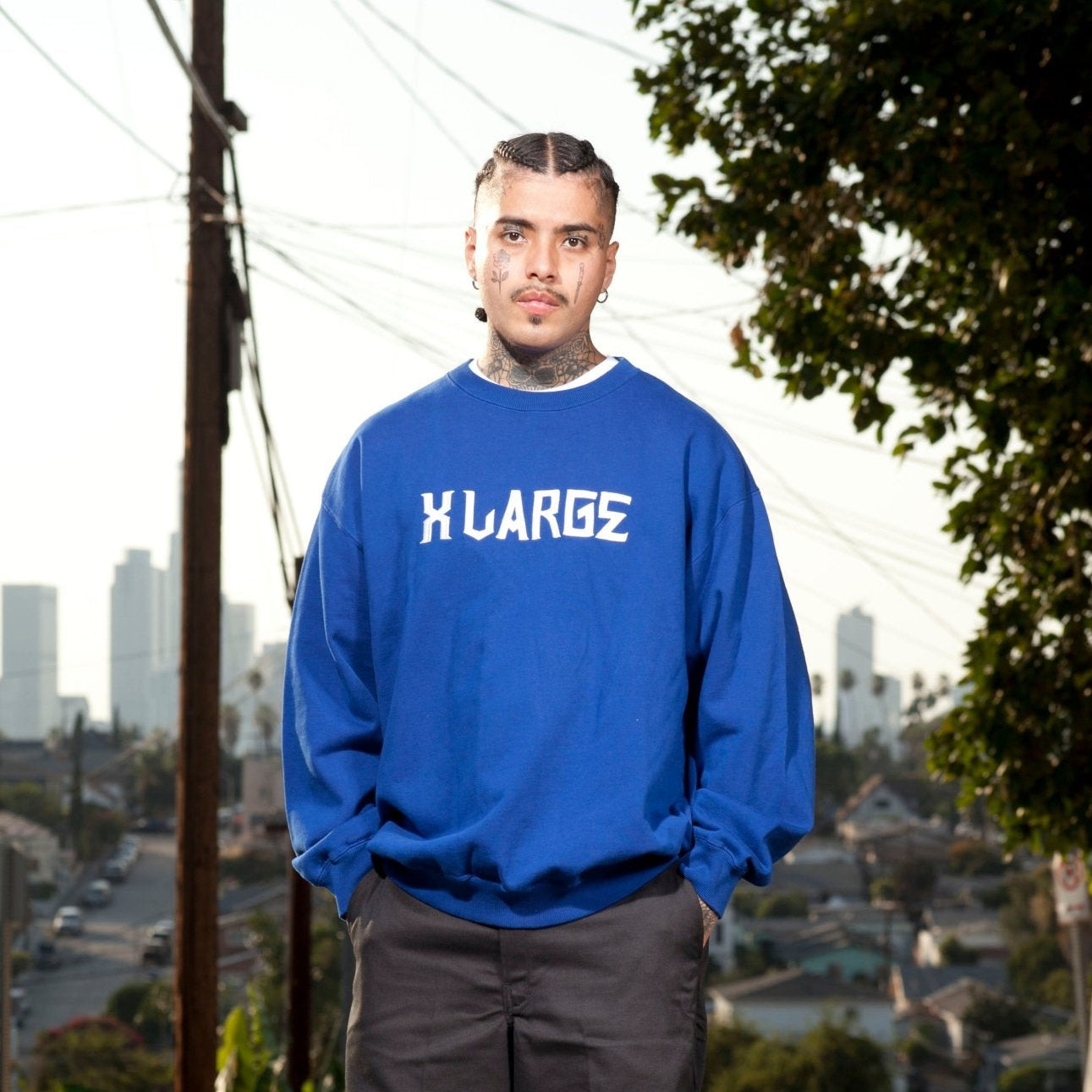 XLARGE x MR.CARTOON CREWNECK SWEAT SHIRT - BLUE - Toons Mart